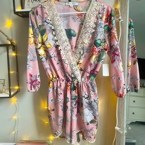 Floral Crochet Surplice Romper
